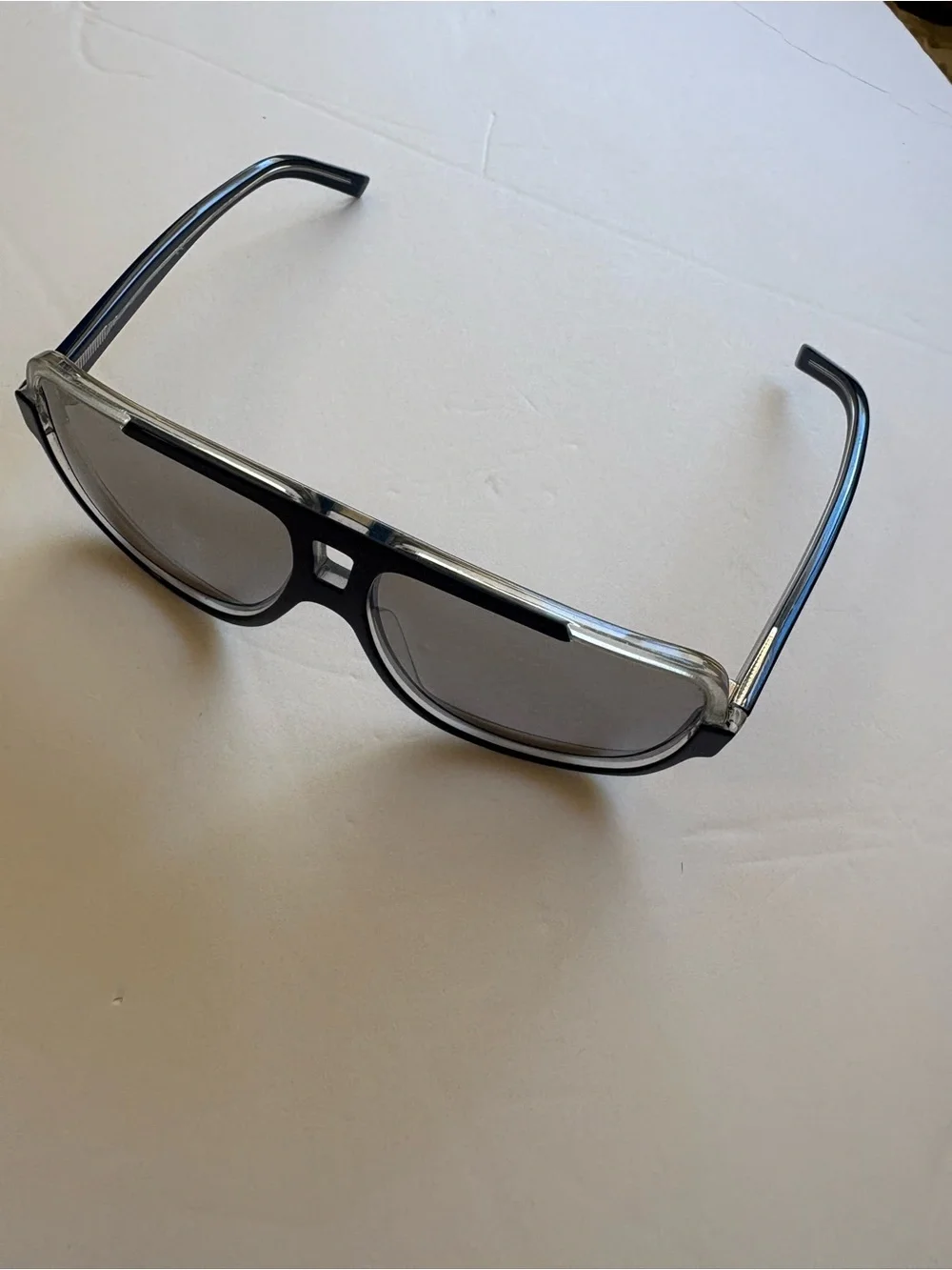 Christian Dior Black tie Aviator-Style Sunglasses in Dark Blue with Gray Lenses